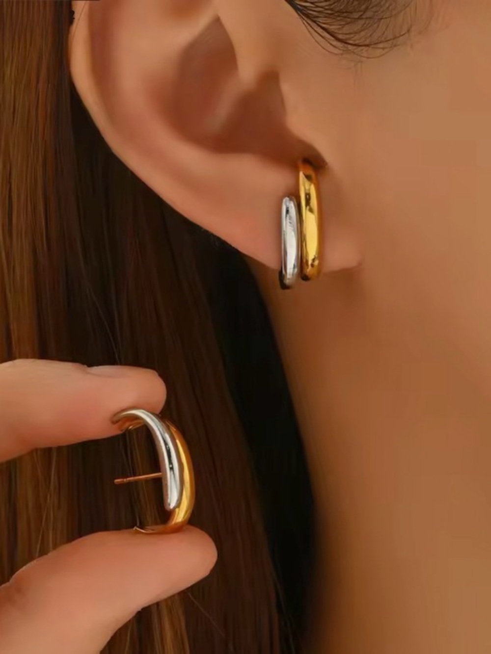 NEW Two-Tone Mini Cuff Earrings - Gold & Silver Mixed Metals Demarson STYLE AU29